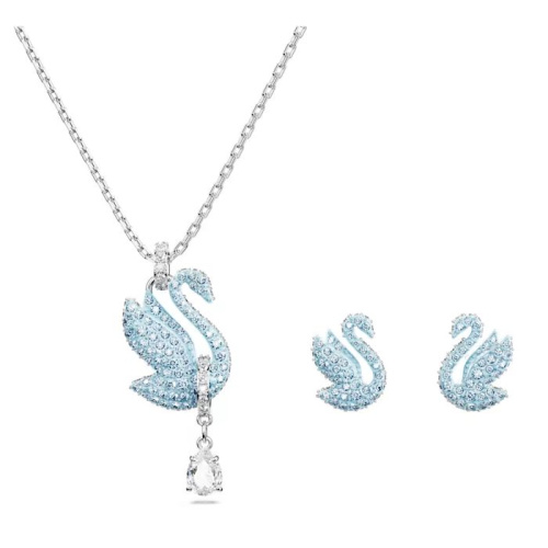 Swarovski Iconic Swan set Swan, Blue, Rhodium plated