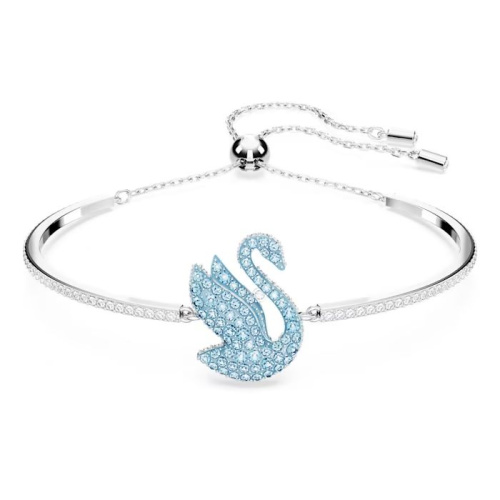 Swarovski Iconic Swan bangle Swan, Blue, Rhodium plated