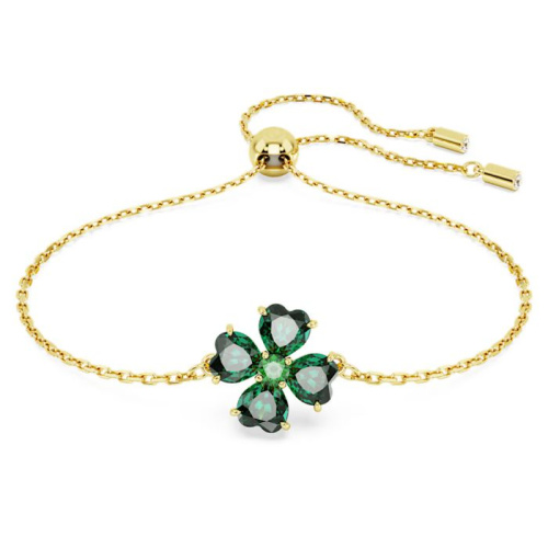 Idyllia bracelet Mixed cuts, Clover, Green, Gold-tone plated