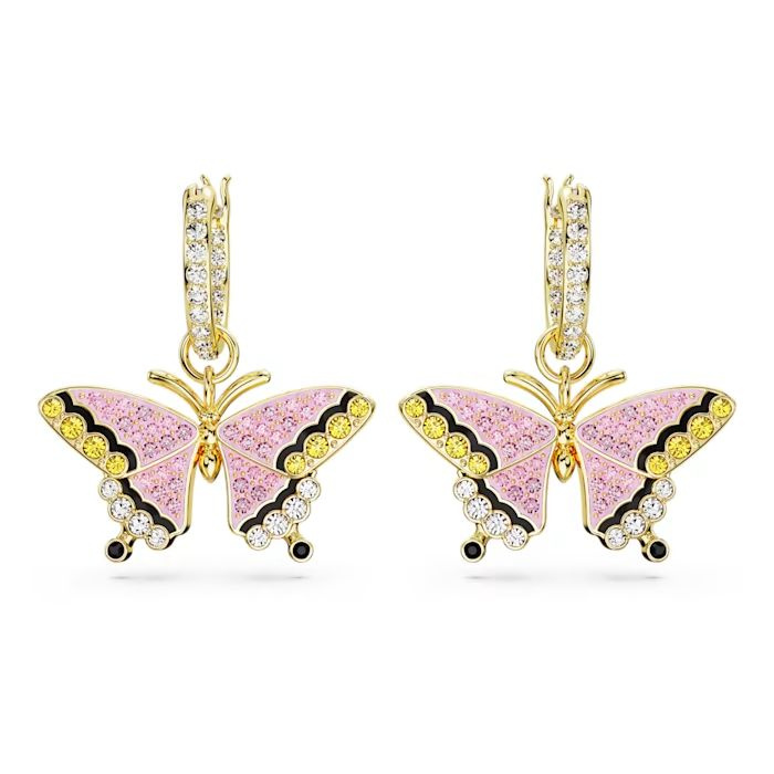 Idyllia drop earrings Butterfly, Multicolored, Gold-tone plated