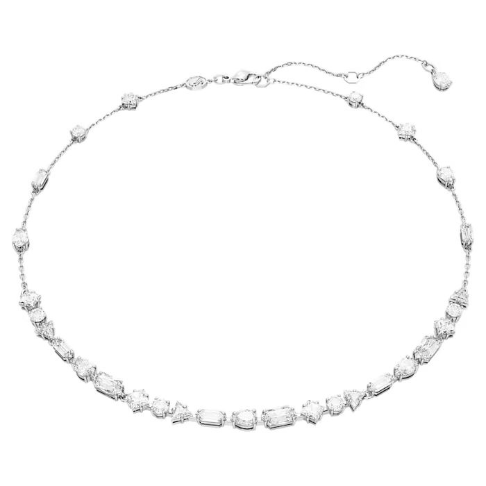 Mesmera necklace Mixed cuts, Scattered design, White, Rhodium plated