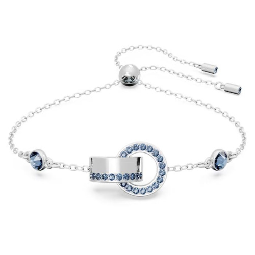 Hollow bracelet Interlocking loop, Blue, Rhodium plated