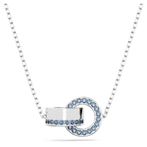 Hollow pendant Interlocking loop, Blue, Rhodium plated