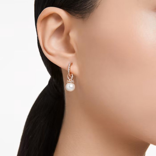 Originally drop earrings White, Rose gold-tone plated