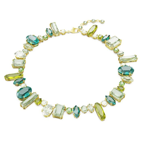 Gema necklace Mixed cuts, Green, Gold-tone plated