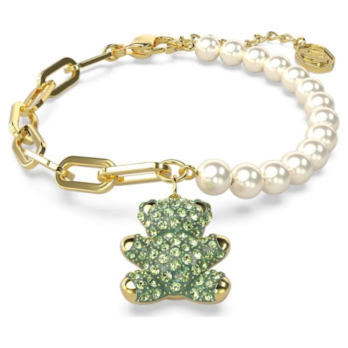 Teddy bracelet Bear, Green, Gold-tone plated
