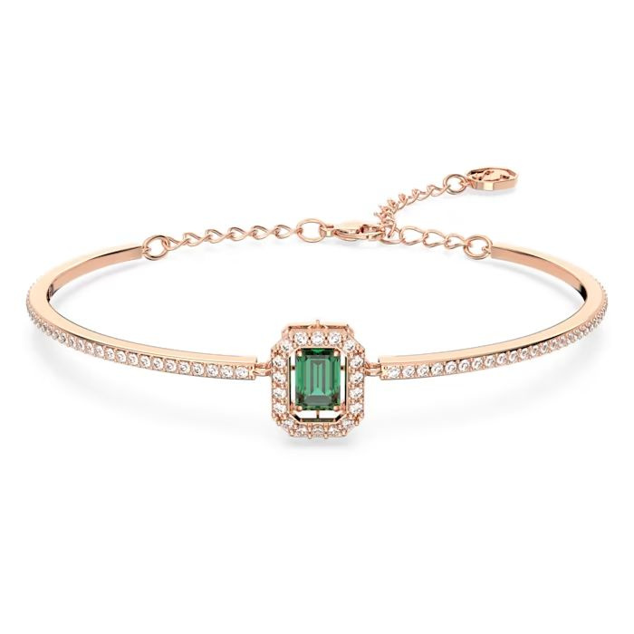 Millenia bangle Octagon cut, Pavé, Green, Rose gold-tone plated