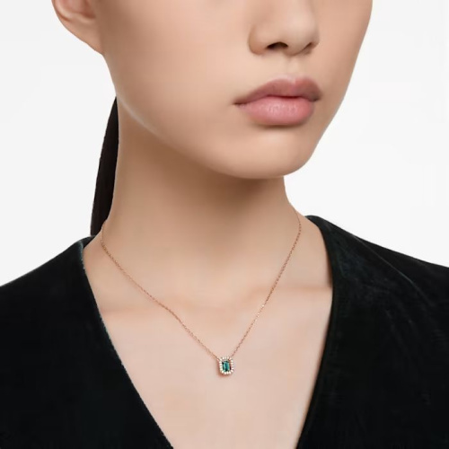 Millenia necklace Octagon cut, Green, Rose gold-tone plated