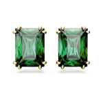 Matrix stud earrings Rectangular cut, Green, Gold-tone plated
