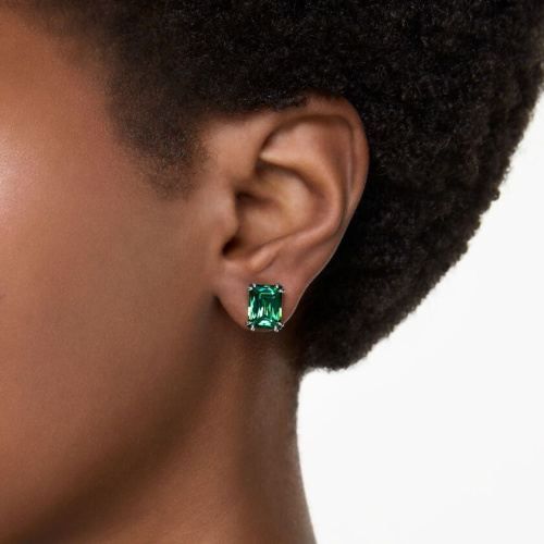 Matrix stud earrings Rectangular cut, Green, Gold-tone plated