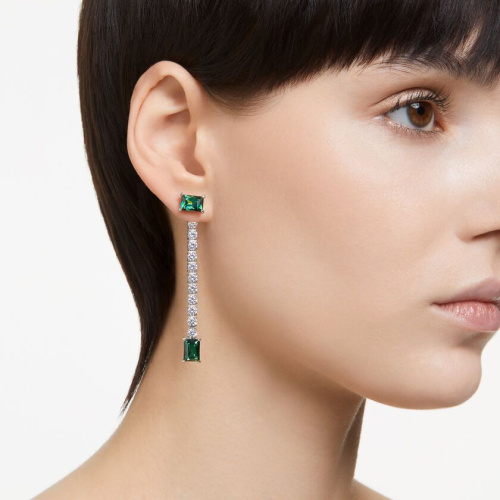 Matrix drop earrings Mixed cuts, Green, Rhodium plated