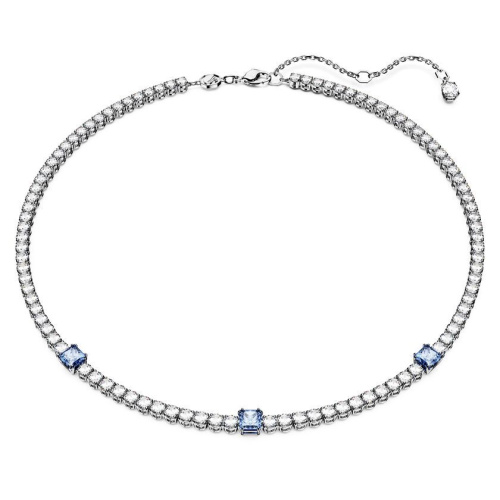 Matrix Tennis necklace Mixed cuts, Blue, Rhodium plated