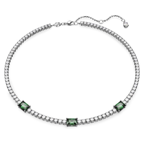 Matrix Tennis necklace Mixed cuts, Green, Rhodium plated
