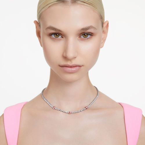 Matrix Tennis necklace Mixed cuts, Pink, Rhodium plated