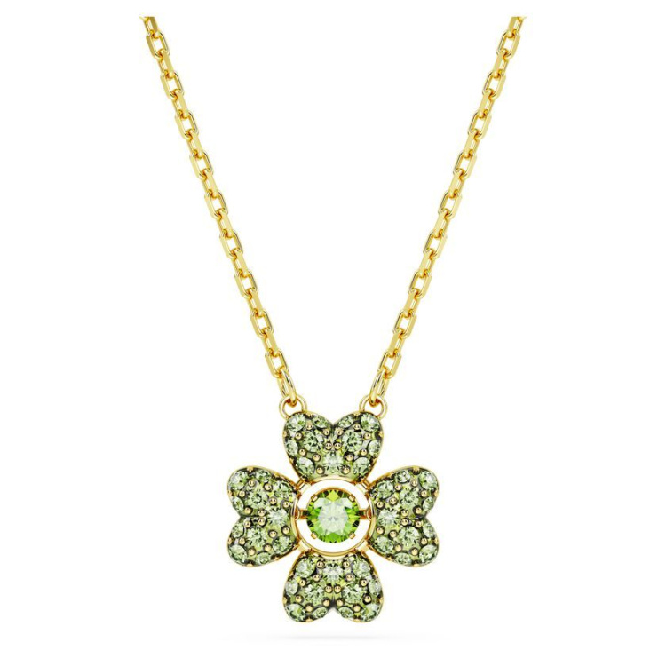 Idyllia pendant Clover, Green, Gold-tone plated