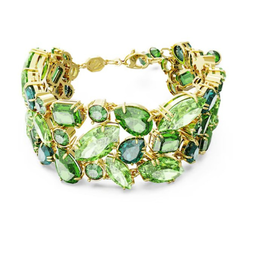 Gema bracelet Mixed cuts, Green, Gold-tone plated