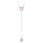 Attract Y necklace Round cut, Pink, Rhodium plated