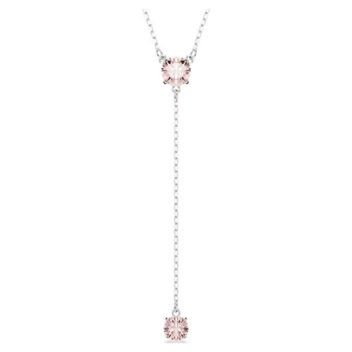 Attract Y necklace Round cut, Pink, Rhodium plated