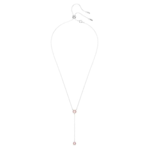 Attract Y necklace Round cut, Pink, Rhodium plated