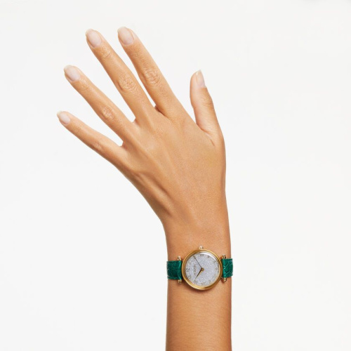 Crystalline Wonder watch Swiss Made, Leather strap, Green, Gold-tone finish
