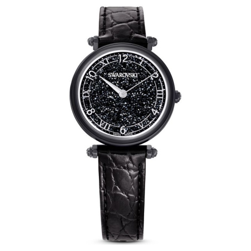 Crystalline Wonder watch Swiss Made, Leather strap, Black, Black finish