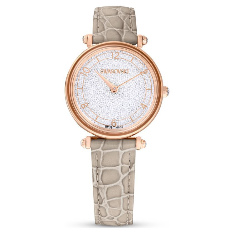 Crystalline Wonder watch Swiss Made, Leather strap, Beige, Rose gold-tone finish