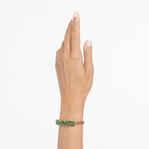 Millenia bracelet Octagon cut, Green, Gold-tone plated