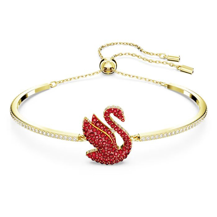 Swarovski Iconic Swan bangle Swan, Medium, Red, Gold-tone plated