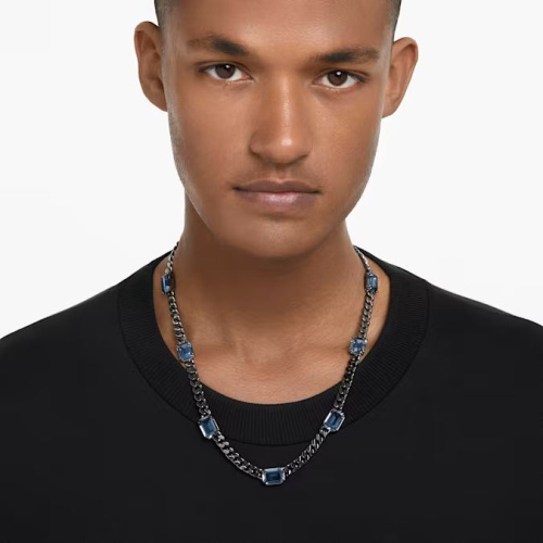 Millenia necklace Octagon cut, Blue, Ruthenium plated