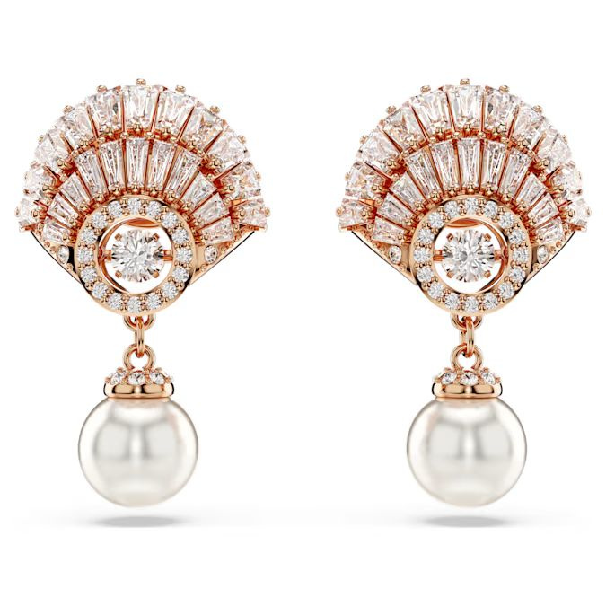 Idyllia drop earrings Shell, White, Rose gold-tone plated