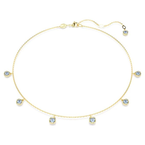 Imber necklace Round cut, Light blue, Gold-tone plated