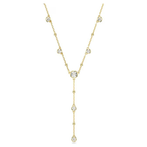 Imber Y necklace Round cut, Scattered design, White, Gold-tone plated