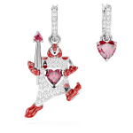Alice in Wonderland drop earrings Asymmetrical design, Playing card, Red, Rhodium plated
