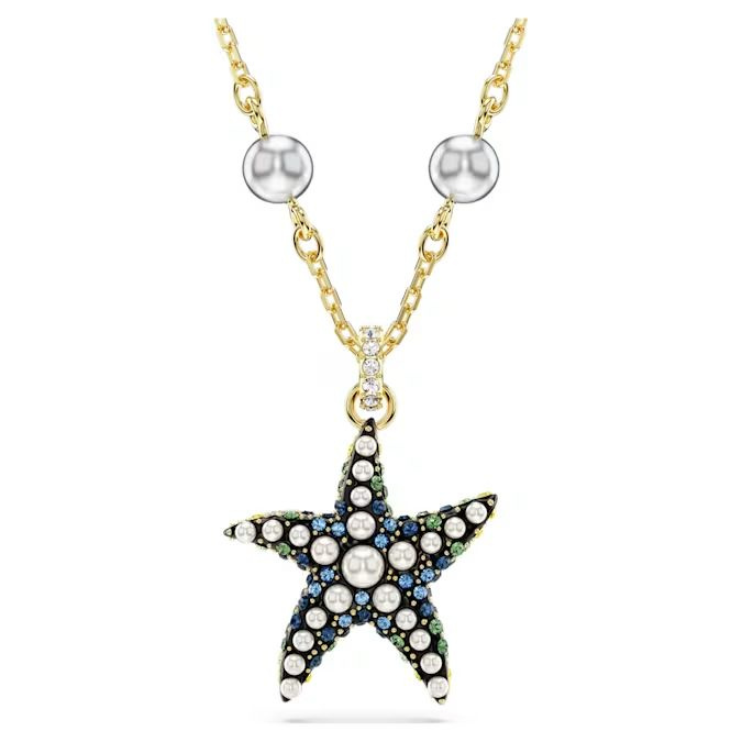 Idyllia pendant Crystal pearls, Starfish, Multicolored, Gold-tone plated