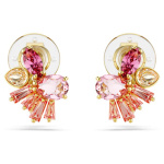 Gema clip earrings Mixed cuts, Flower, Pink, Gold-tone plated