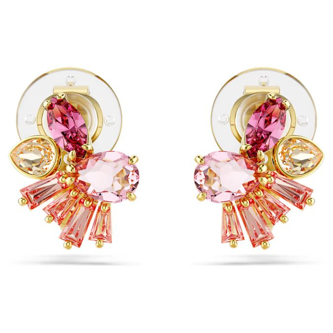 Gema clip earrings Mixed cuts, Flower, Pink, Gold-tone plated