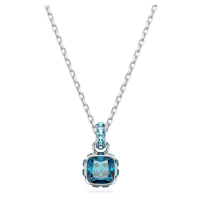 Birthstone pendant Square cut, December, Blue, Rhodium plate