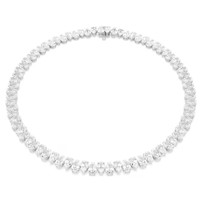 Matrix necklace Pear cut, White, Rhodium plated