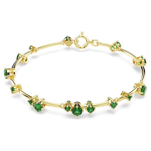 Constella bangle Mixed round cuts, Green, Gold-tone plated