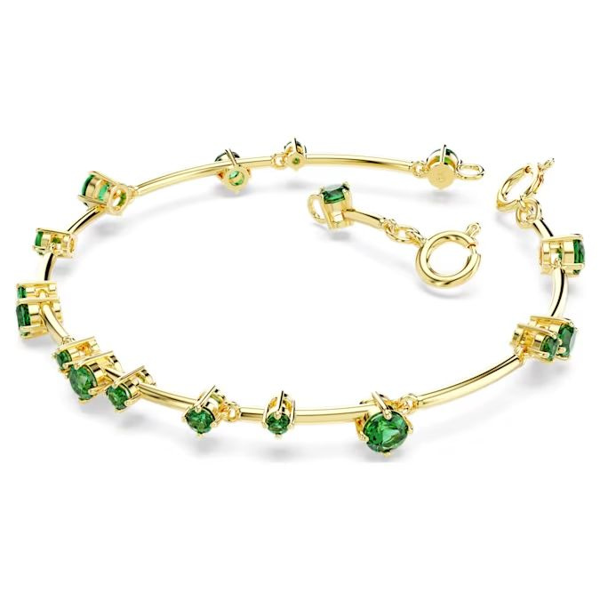 Constella bangle Mixed round cuts, Green, Gold-tone plated