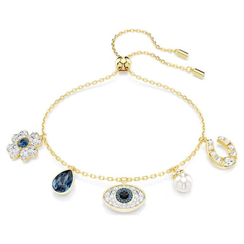 Symbolica bracelet Clover, evil eye and horseshoe, Blue, Gold-tone plated