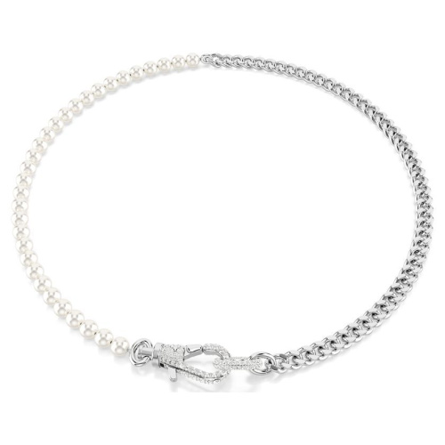 Dextera necklace Pavé, Crystal pearl, White, Rhodium plated