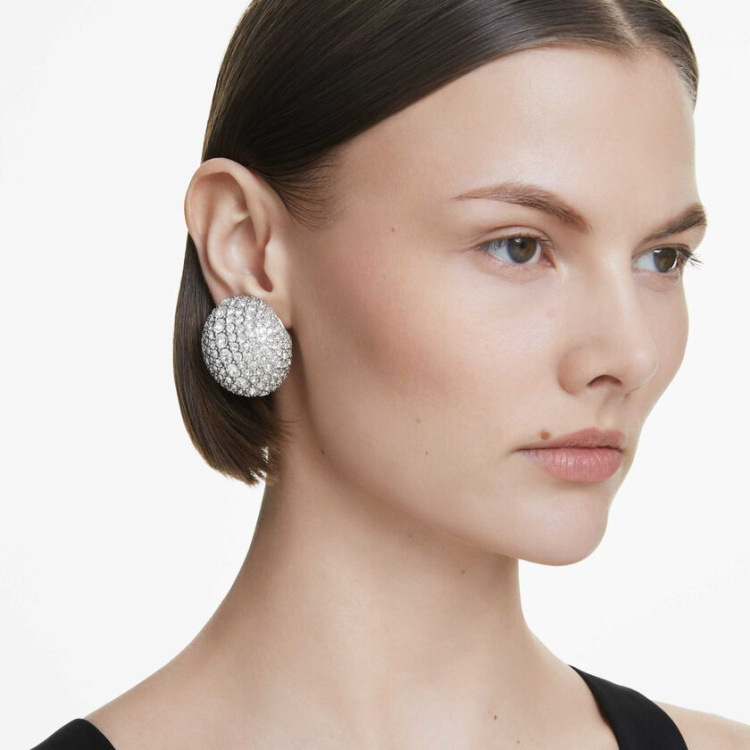 Sublima clip earrings White, Rhodium plated