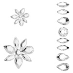 Body jewel Set (3), Mixed cuts, Flower, White