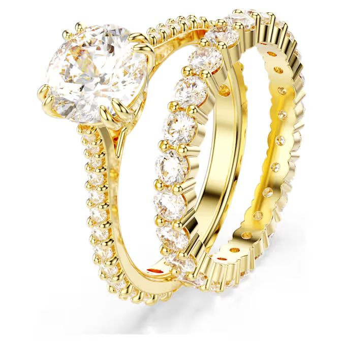 Stilla ring Round cut, White, Gold-tone plated