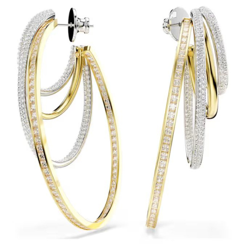 Hyperbola hoop earrings Mixed cuts, Large, White, Mixed metal finish