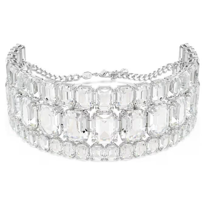 Millenia choker Octagon cut, White, Rhodium plated