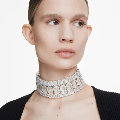 Millenia choker Octagon cut, White, Rhodium plated