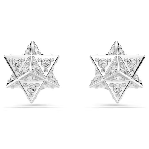 Dextera stud earrings Round cut, Star, White, Rhodium plated