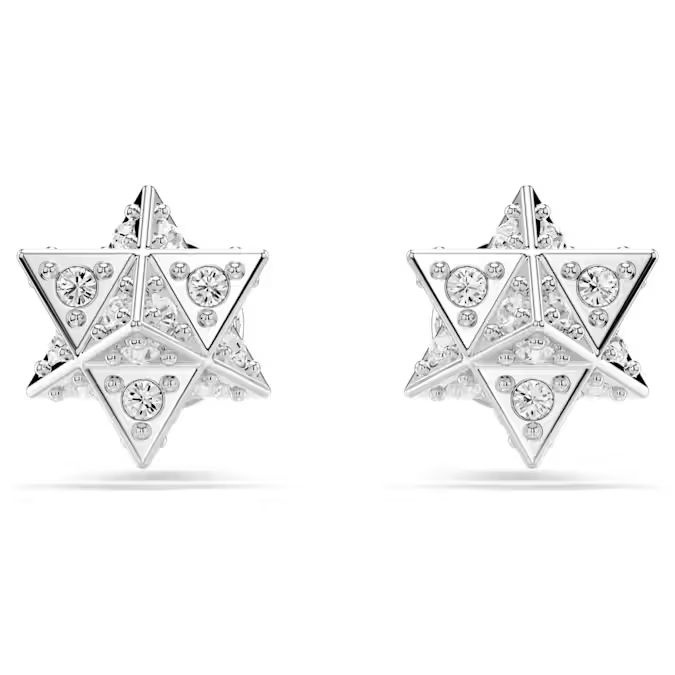 Dextera stud earrings Round cut, Star, White, Rhodium plated